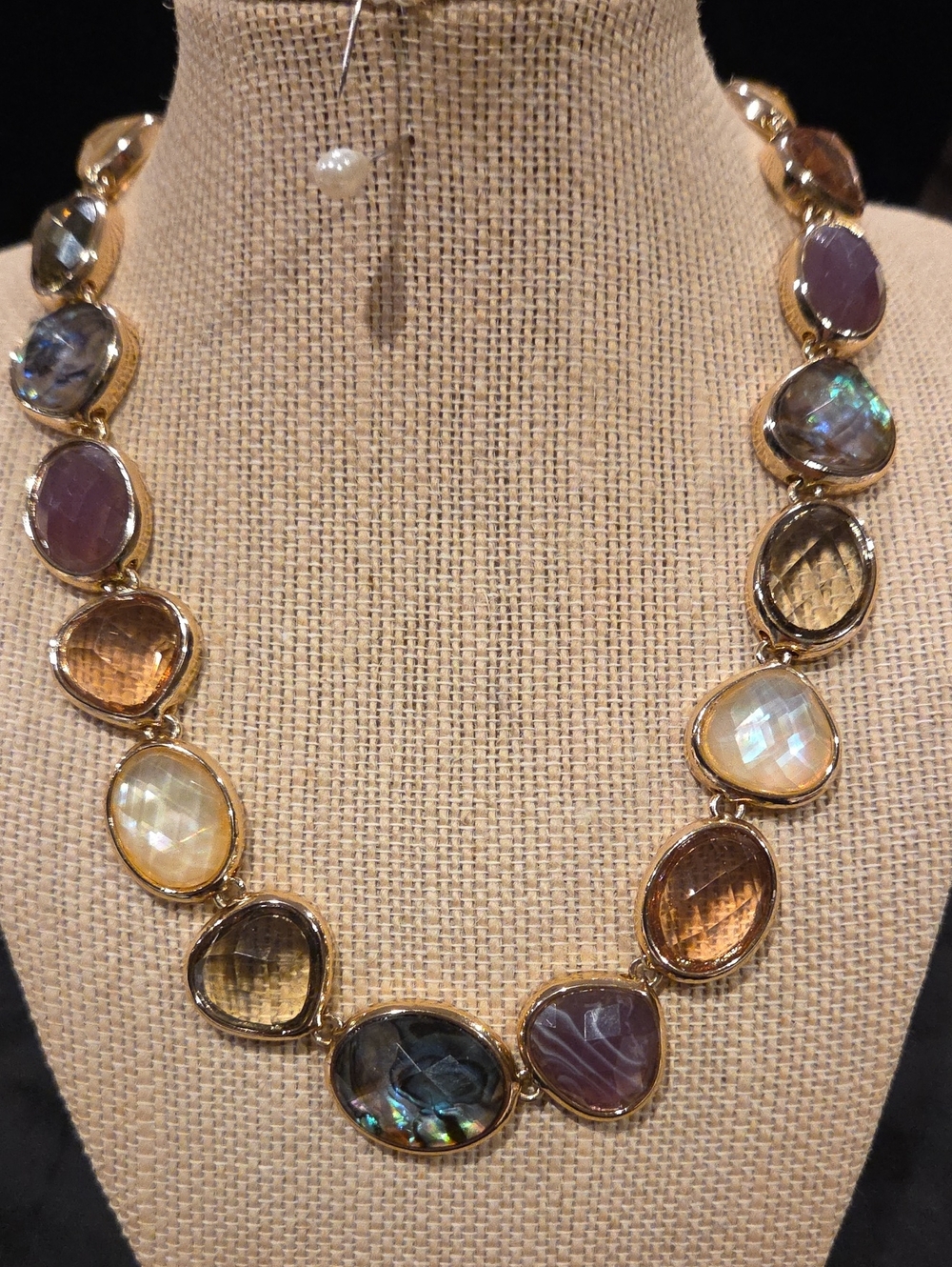 Anne Klein Multicolor Gemstone Link Necklace with Gold-Tone Settings